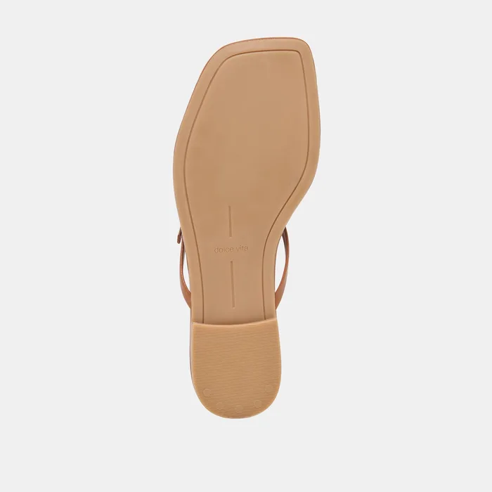 MALTA Cognac Leather Buckle Flip-Flop Sandals — view 9