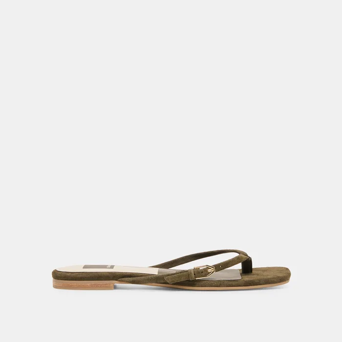 MALTA Dk Olive Suede Buckle Flip-Flop Sandals — view 2