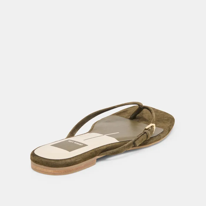 MALTA Dk Olive Suede Buckle Flip-Flop Sandals — view 4