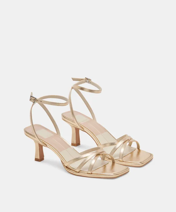 Manji Light Gold Metallic Leather Heels — view 3