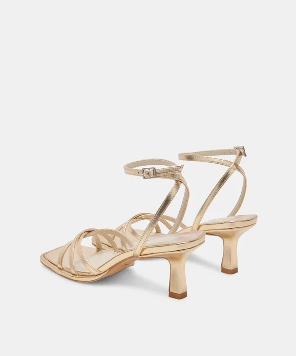 MANJI WIDE HEELS LIGHT GOLD METALLIC LEATHER