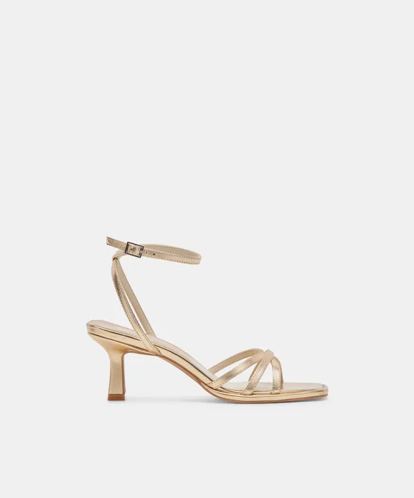 Manji Wide Light Gold Metallic Leather Heels — view 2