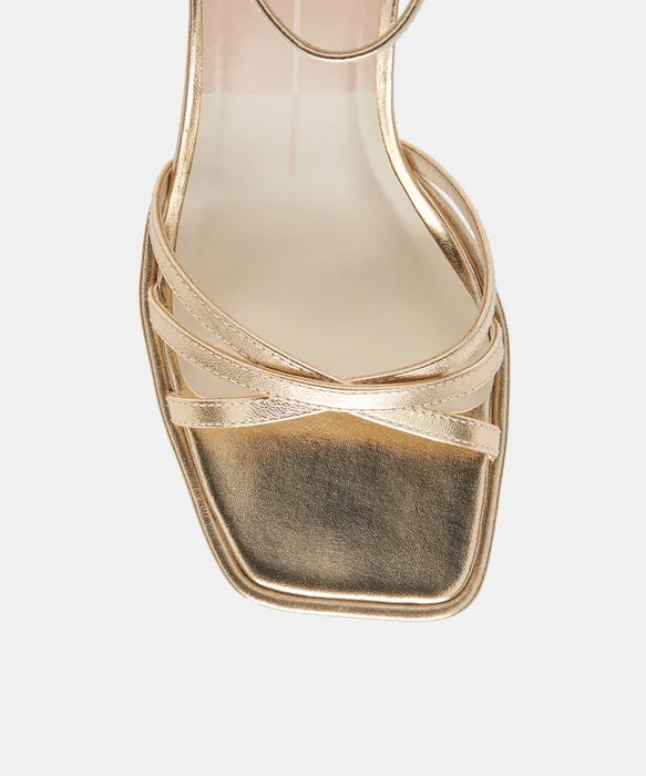 Manji Wide Light Gold Metallic Leather Heels — view 4