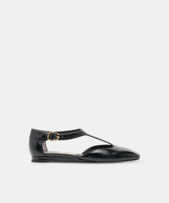 MARCY Black Leather Mary-Jane Flats — view 2
