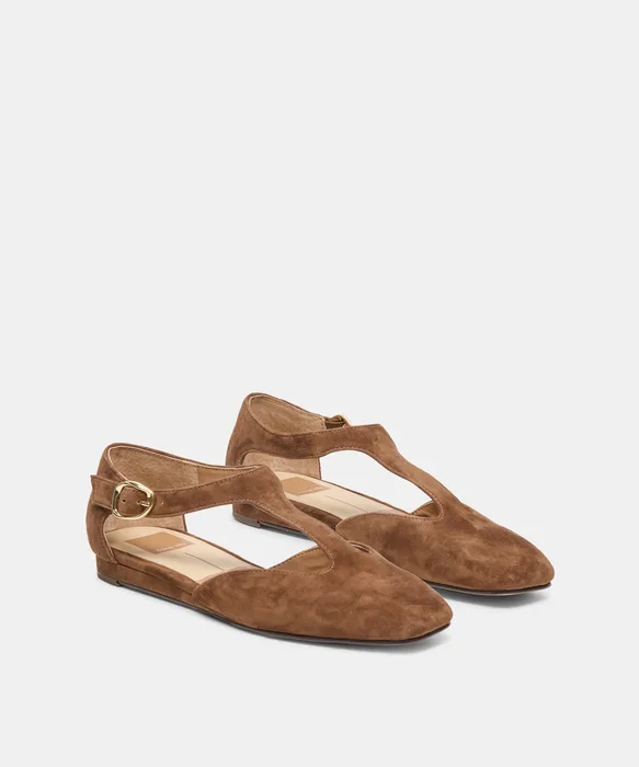 MARCY Cocoa Suede Mary-Jane Flats — view 3