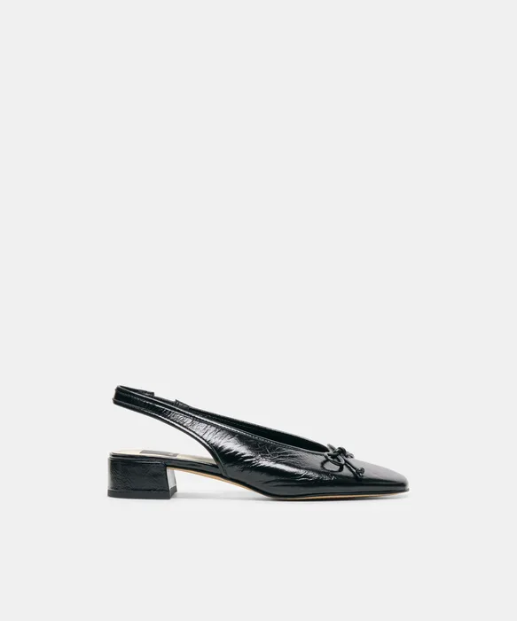MARIEN MID Black Leather Slingback Ballet Block Heels — view 2