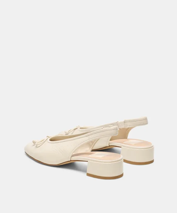MARIEN MID Ivory Leather Slingback Ballet Block Heels — view 5