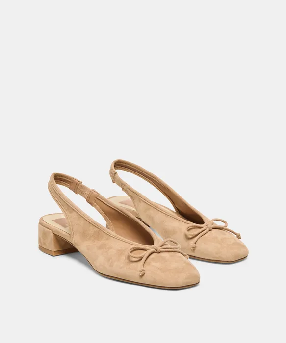 MARIEN MID Lt Brown Suede Slingback Ballet Block Heels — view 3