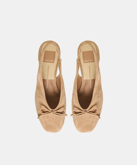 MARIEN MID Lt Brown Suede Slingback Ballet Block Heels — view 4