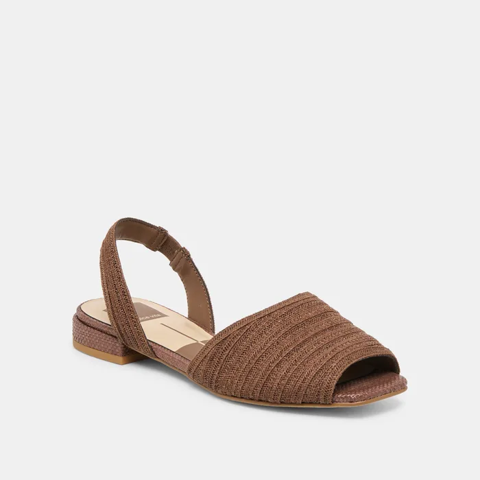 MARZY Cocoa Raffia Slingback Peep-Toe Sandals — view 3