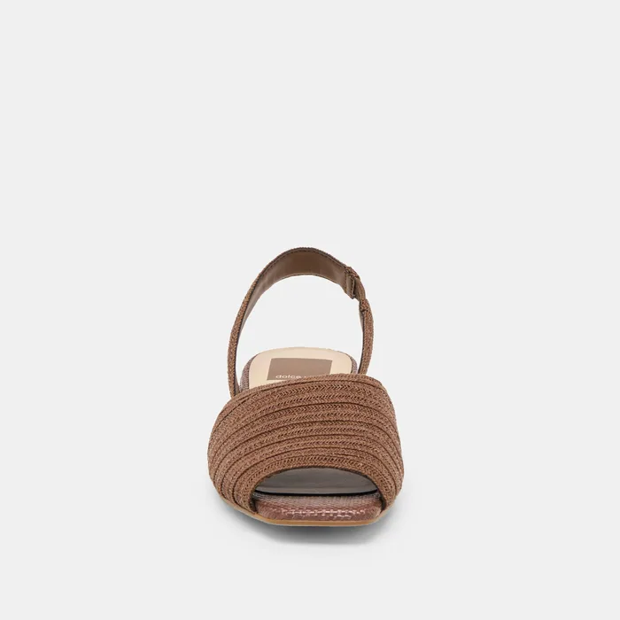 MARZY Cocoa Raffia Slingback Peep-Toe Sandals — view 9