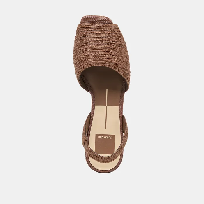 MARZY Cocoa Raffia Slingback Peep-Toe Sandals — view 11