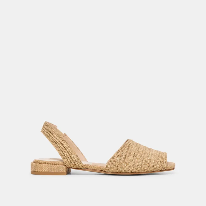 MARZY Natural Raffia Slingback Peep-Toe Sandals — view 2