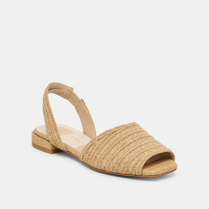 MARZY Natural Raffia Slingback Peep-Toe Sandals — view 3