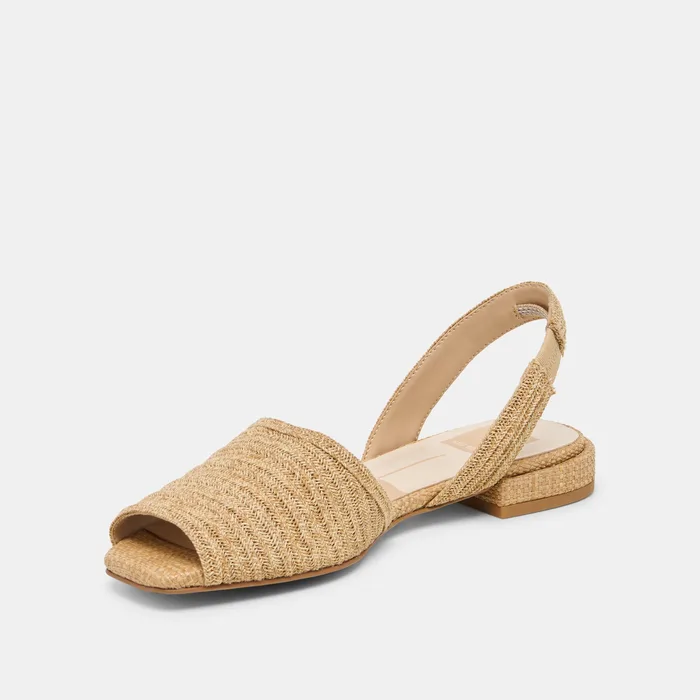 MARZY Natural Raffia Slingback Peep-Toe Sandals — view 5