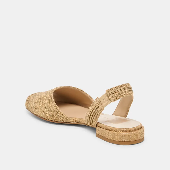 MARZY Natural Raffia Slingback Peep-Toe Sandals — view 6