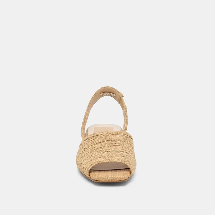 MARZY Natural Raffia Slingback Peep-Toe Sandals — view 7