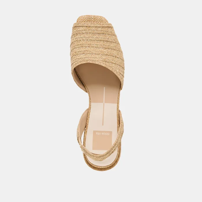 MARZY Natural Raffia Slingback Peep-Toe Sandals — view 9