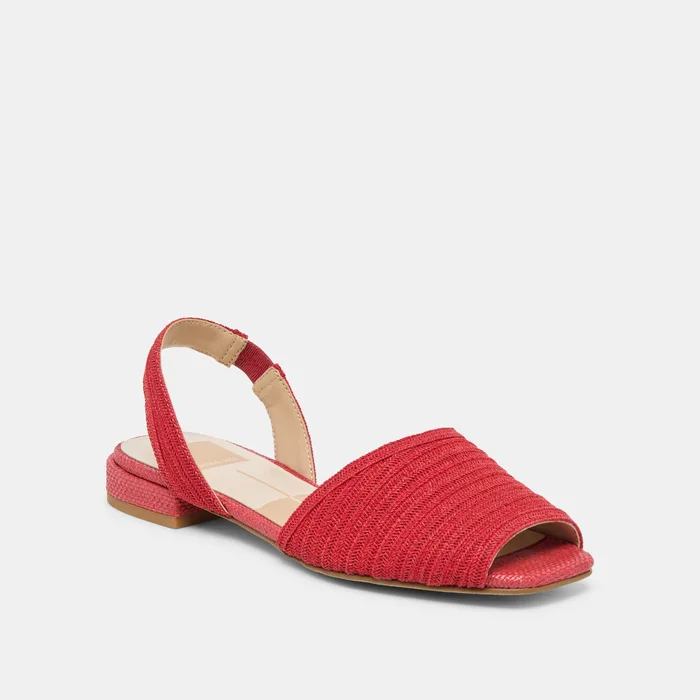 MARZY Red Raffia Slingback Peep-Toe Sandals — view 3