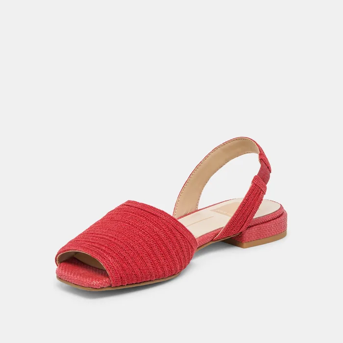 MARZY Red Raffia Slingback Peep-Toe Sandals — view 5