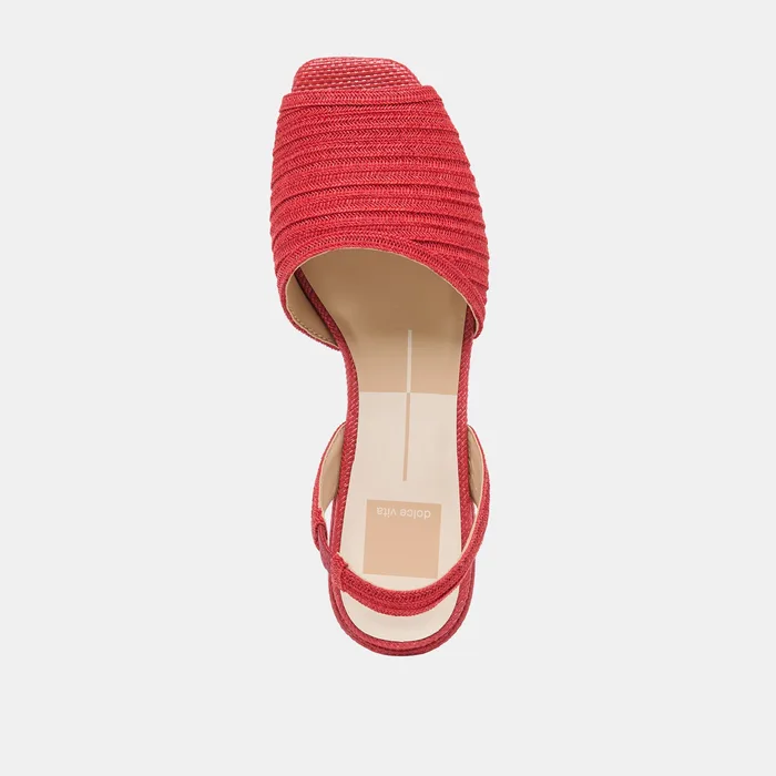 MARZY Red Raffia Slingback Peep-Toe Sandals — view 9
