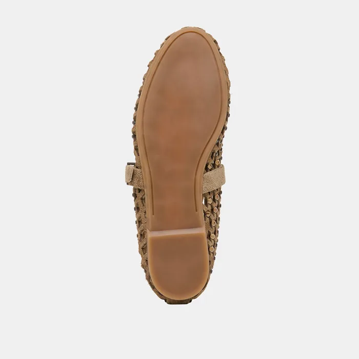 MAVIN RHINESTONE BALLET FLATS TAUPE SUEDE