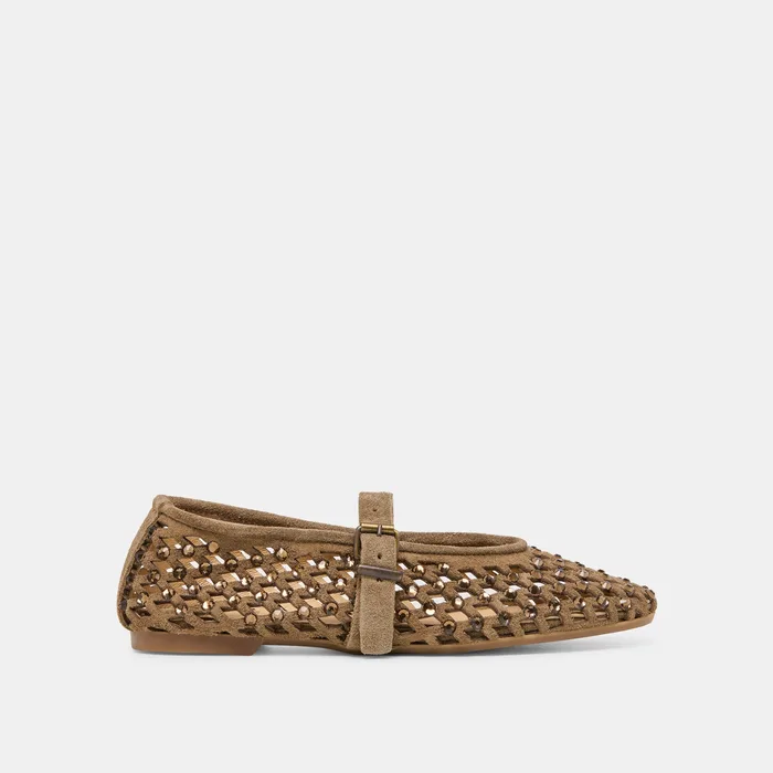 Mavin Rhinestone Taupe Suede Ballet Flat — view 2