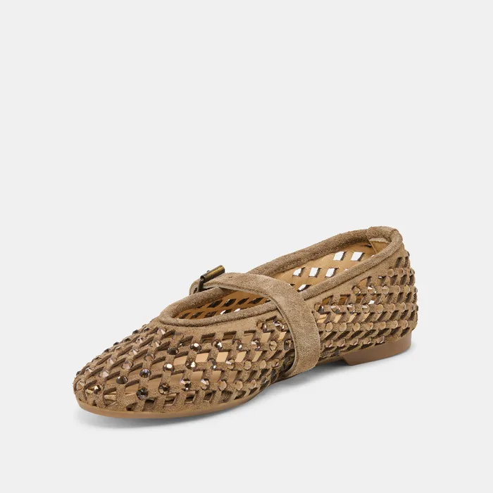 Mavin Rhinestone Taupe Suede Ballet Flat — view 5