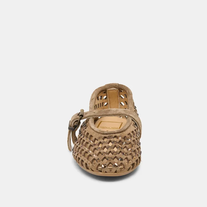 Mavin Rhinestone Taupe Suede Ballet Flat — view 7