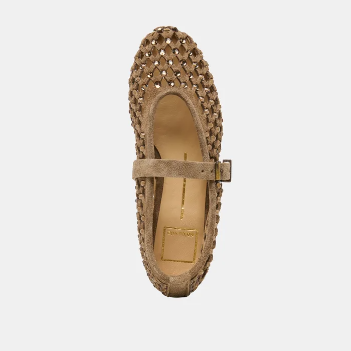 Mavin Rhinestone Taupe Suede Ballet Flat — view 9