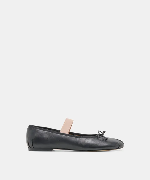 MAYVIS Black Leather Mary-Jane Ballet Flats — view 2