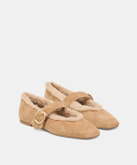 MELLA PLUSH Lt Brown Suede Mary-Jane Ballet Flats — view 3