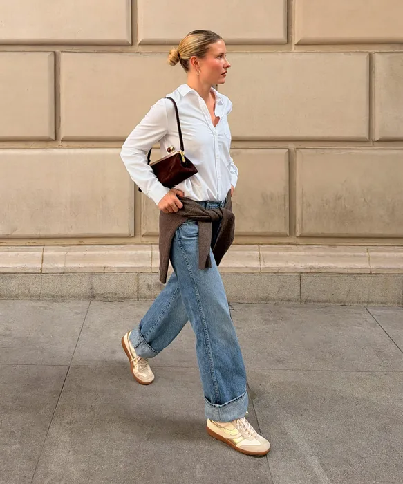 Merit White Gold Leather Sneakers — view 5