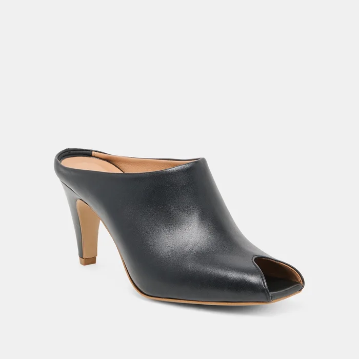MERY Black Leather Peep-Toe Heels — view 3