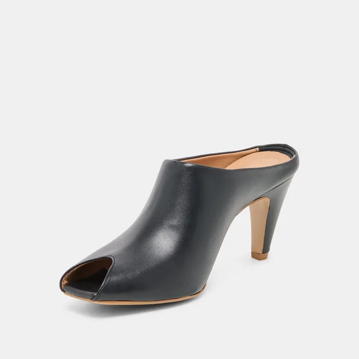 MERY Black Leather Peep-Toe Heels — view 5