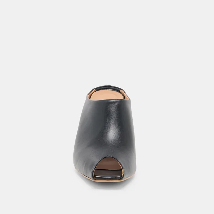 MERY Black Leather Peep-Toe Heels — view 7