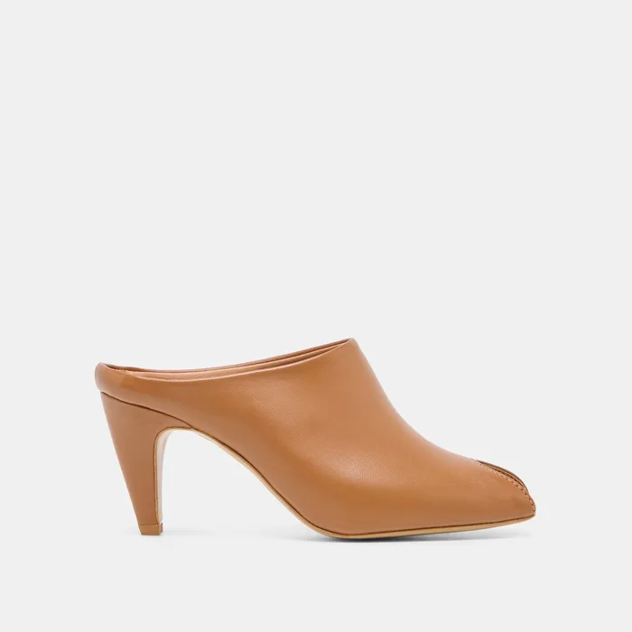 MERY Brown Leather Peep-Toe Heels — view 2
