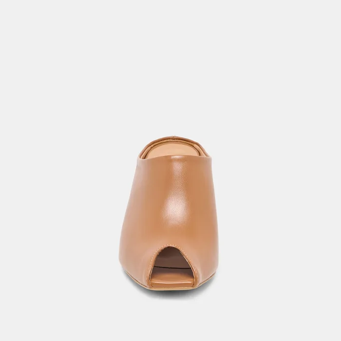 MERY Brown Leather Peep-Toe Heels — view 7
