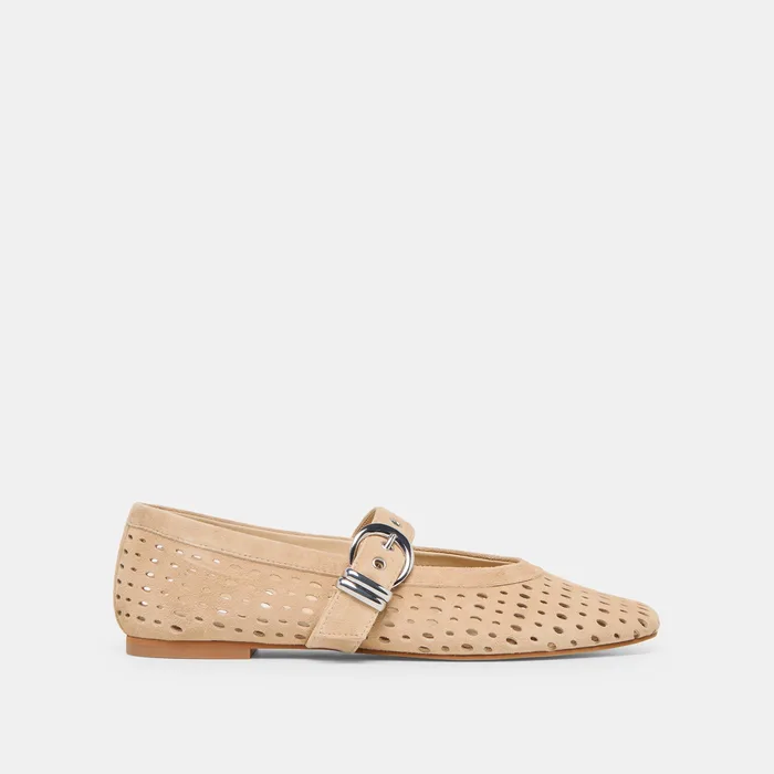 Mikel Camel Perforated Suede Ballet Flats — view 2