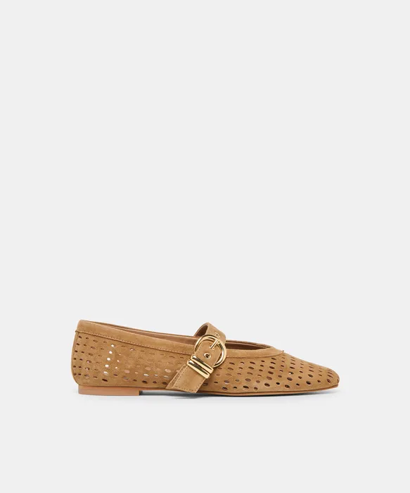 Mikel Lt Brown Perforated Suede Ballet Flats — view 2