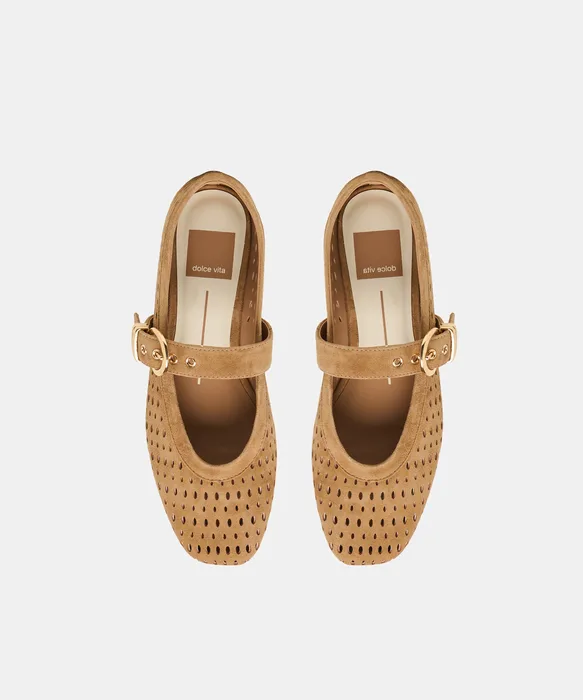 Mikel Lt Brown Perforated Suede Ballet Flats — view 4