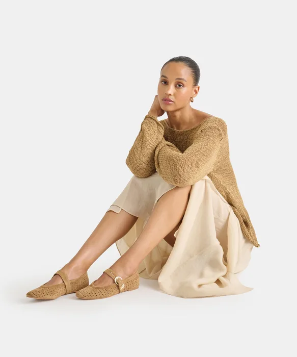 Mikel Lt Brown Perforated Suede Ballet Flats — view 5