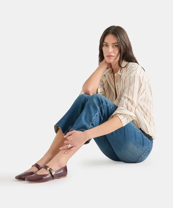 MIKEL Plum Leather Mary-Jane Ballet Flats — view 5