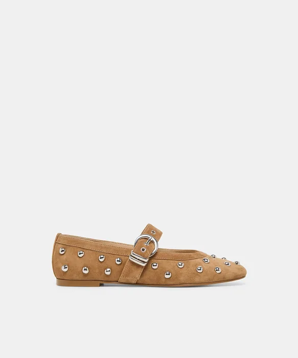 Mikel Stud Lt Brown Suede Ballet Flats — view 2