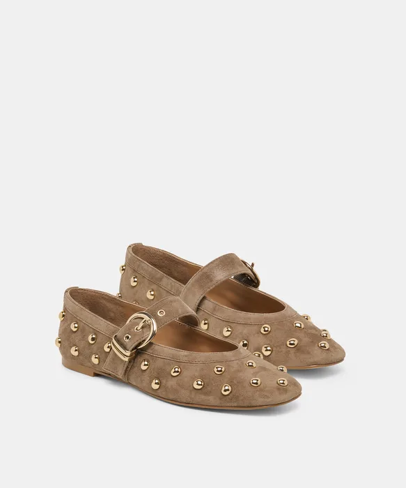 Mikel Stud Olive Suede Ballet Flats — view 3