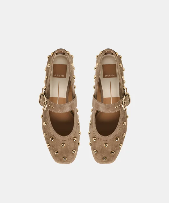 Mikel Stud Olive Suede Ballet Flats — view 4