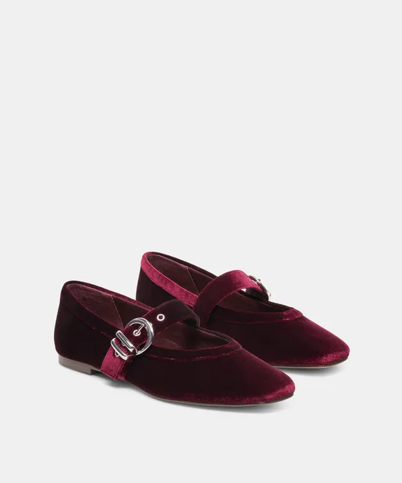 MIKEL Bordeaux Velvet Mary-Jane Ballet Flats — view 3