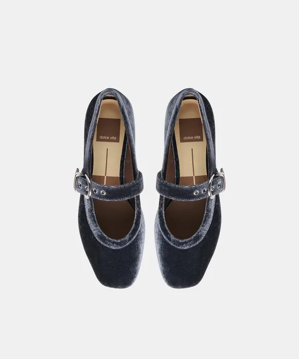 MIKEL Navy Velvet Mary-Jane Ballet Flats — view 4
