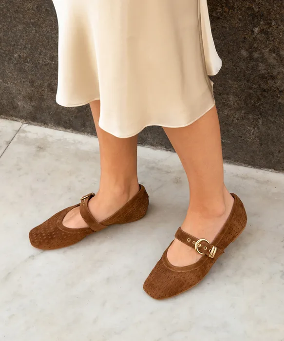MIKELA Cocoa Perforated Suede Mary-Jane Ballet Flats — view 5