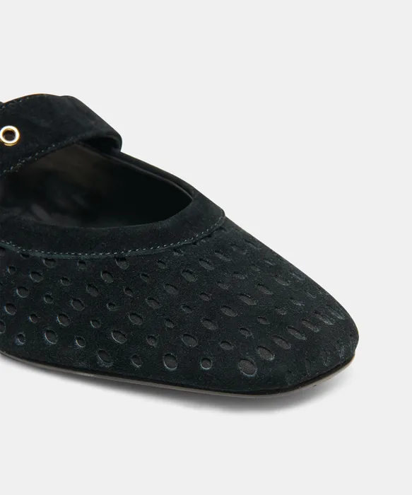 MIKELA BALLET FLATS ONYX PERFORATED SUEDE